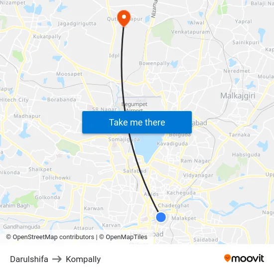 Darulshifa to Kompally map
