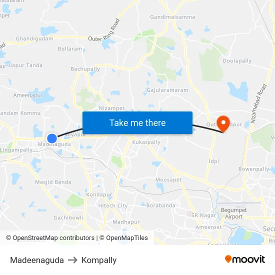 Madeenaguda to Kompally map