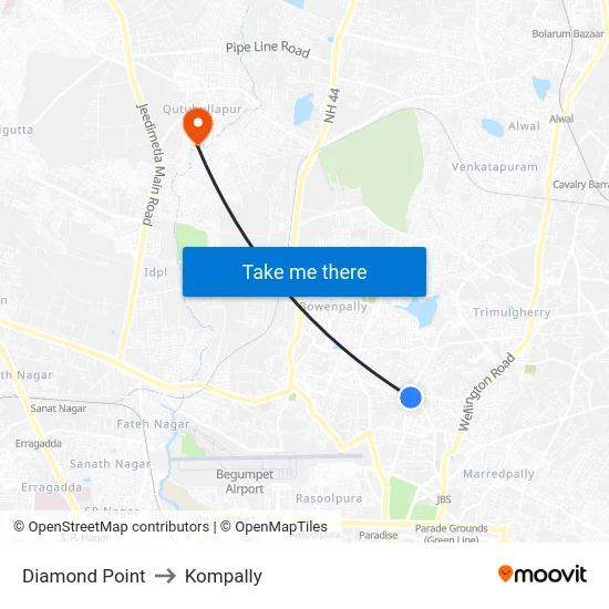 Diamond Point to Kompally map