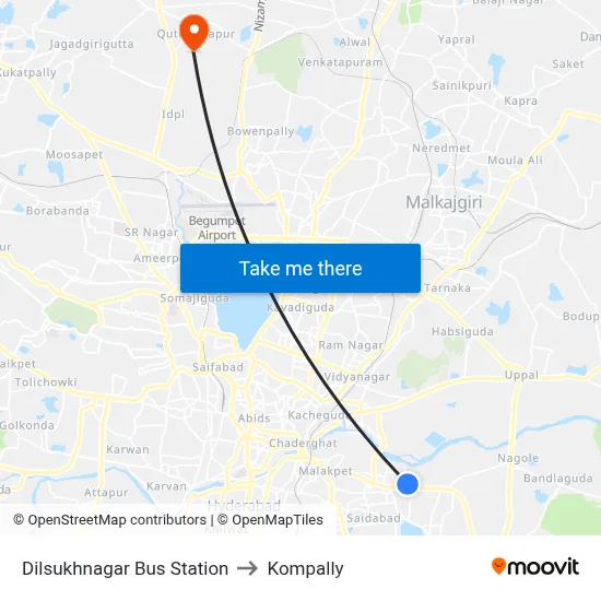 Dilsukhnagar Bus Station to Kompally map