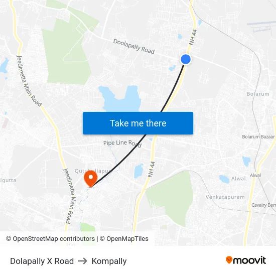 Dolapally X Road to Kompally map