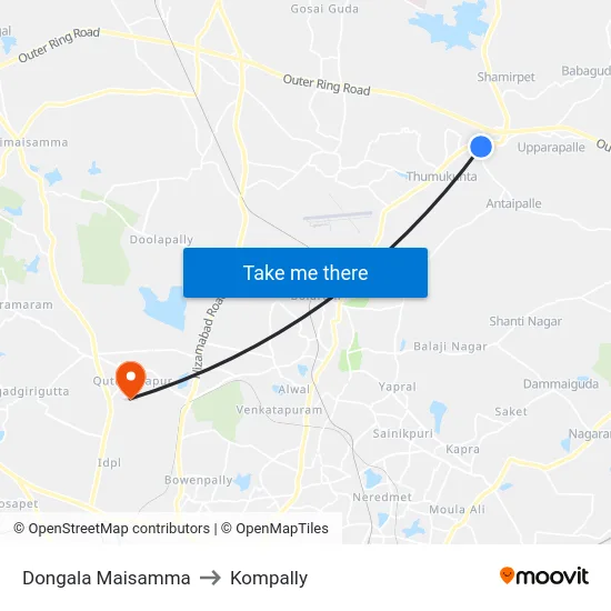 Dongala Maisamma to Kompally map