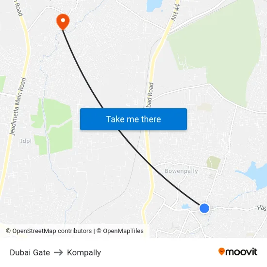 Dubai Gate to Kompally map