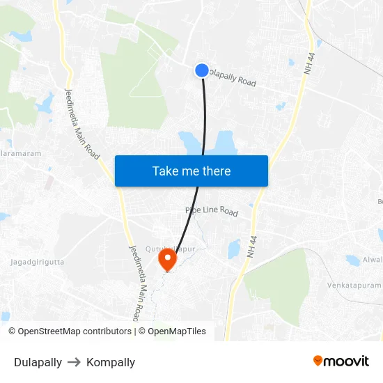 Dulapally to Kompally map
