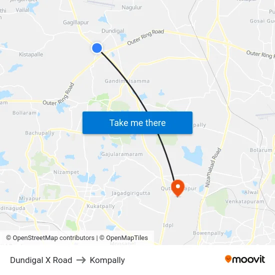Dundigal X Road to Kompally map