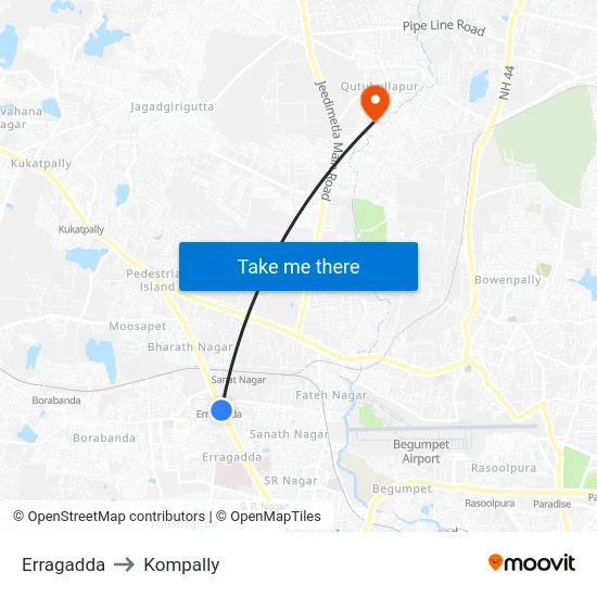 Erragadda to Kompally map
