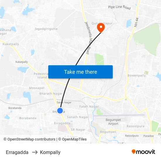 Erragadda to Kompally map