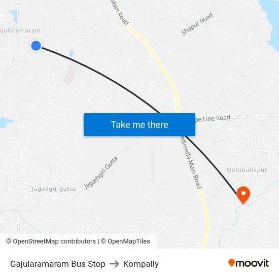 Gajularamaram Bus Stop to Kompally map