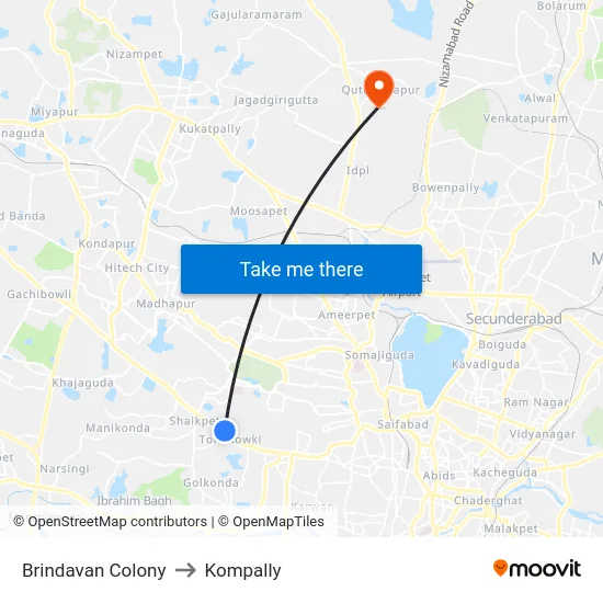 Brindavan Colony to Kompally map