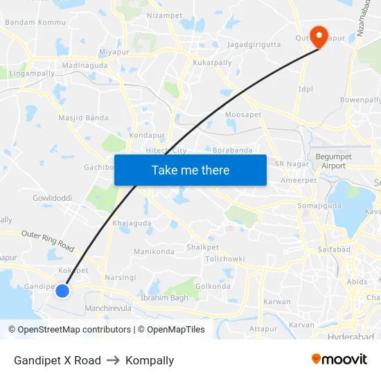Gandipet X Road to Kompally map