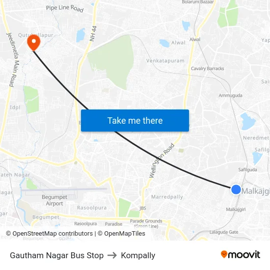 Gautham Nagar Bus Stop to Kompally map