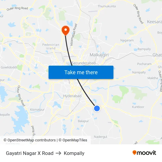 Gayatri Nagar X Road to Kompally map