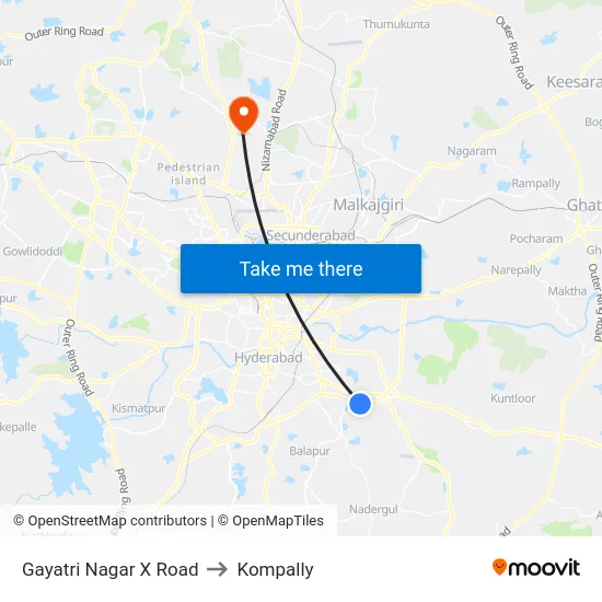 Gayatri Nagar X Road to Kompally map