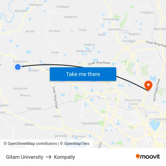 Gitam University to Kompally map