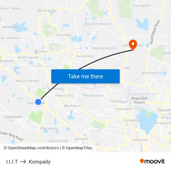 I.I.I.T to Kompally map