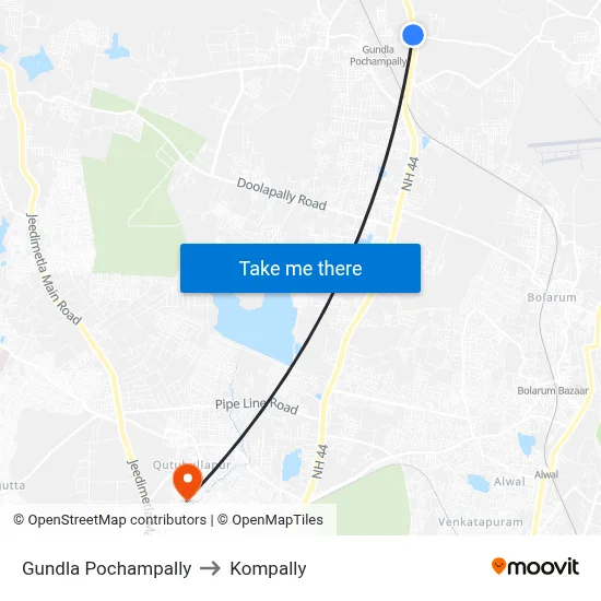 Gundla Pochampally to Kompally map