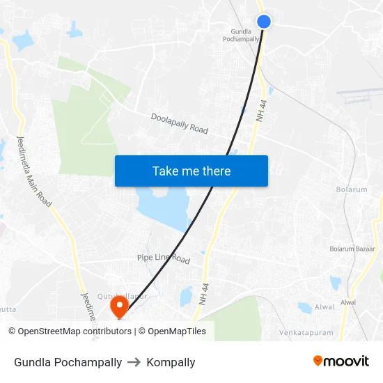 Gundla Pochampally to Kompally map