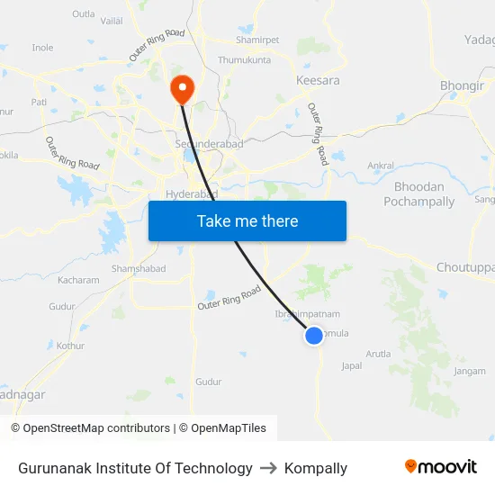 Gurunanak Institute Of Technology to Kompally map