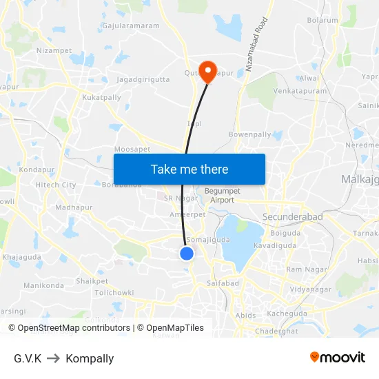 G.V.K to Kompally map