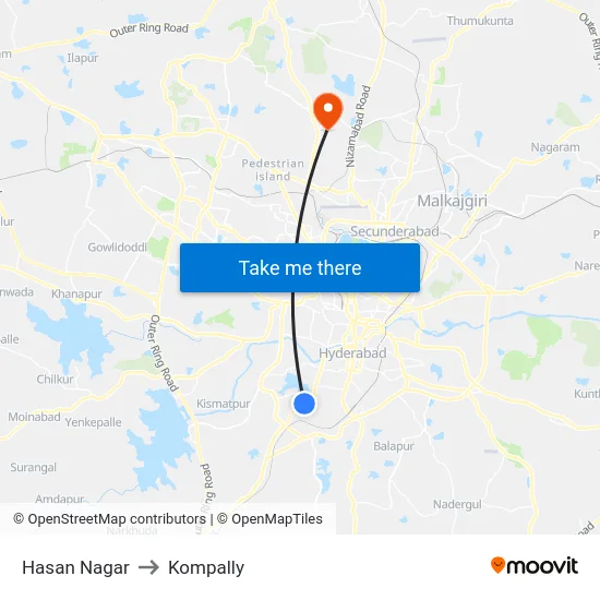 Hasan Nagar to Kompally map