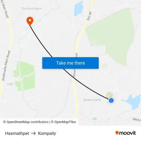 Hasmathpet to Kompally map