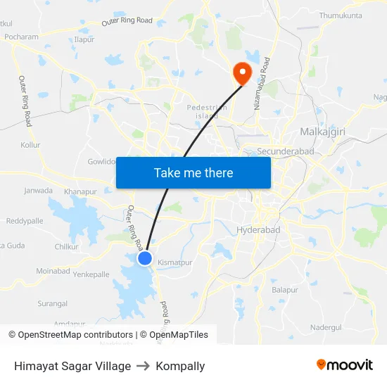 Himayat Sagar Village to Kompally map