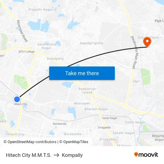 Hitech City M.M.T.S. to Kompally map