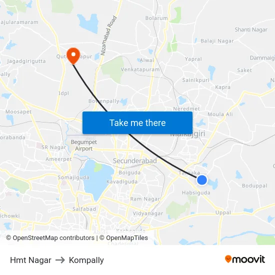 Hmt Nagar to Kompally map