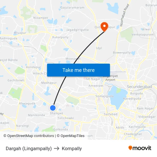 Dargah (Lingampally) to Kompally map