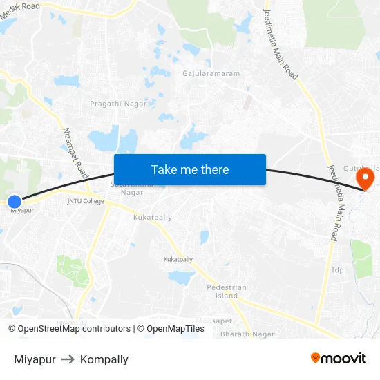 Miyapur to Kompally map