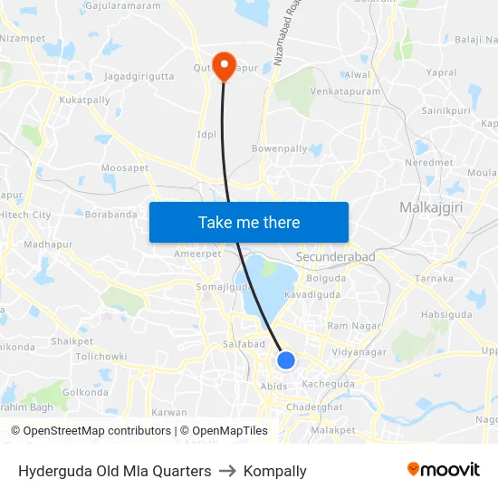 Hyderguda Old Mla Quarters to Kompally map