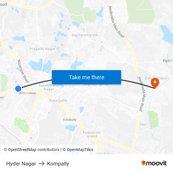 Hyder Nagar to Kompally map