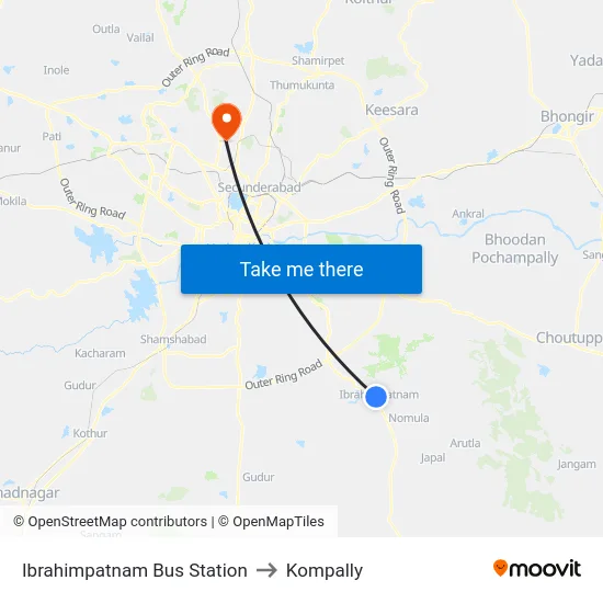 Ibrahimpatnam Bus Station to Kompally map