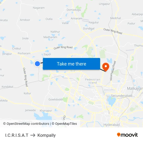 I.C.R.I.S.A.T to Kompally map