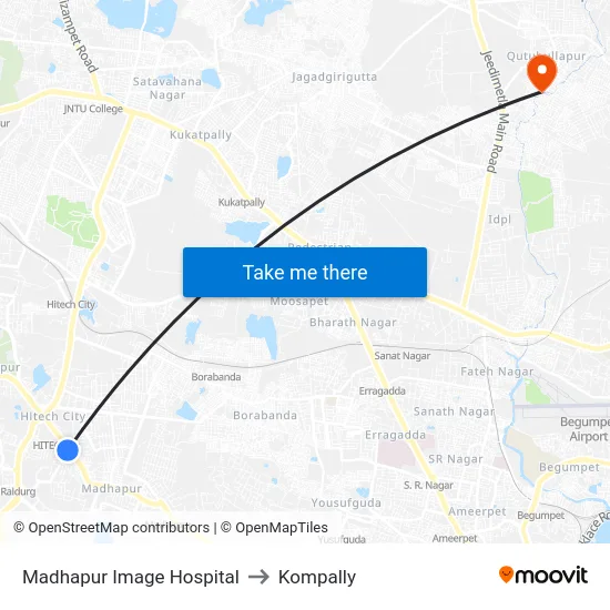 Madhapur Image Hospital to Kompally map