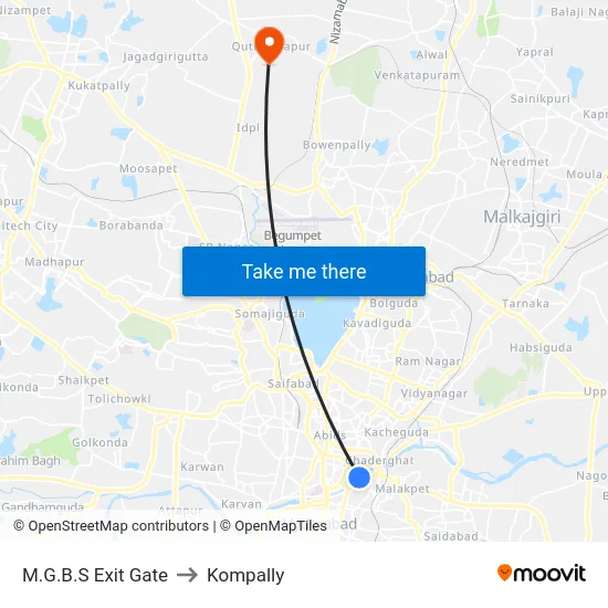 M.G.B.S Exit Gate to Kompally map