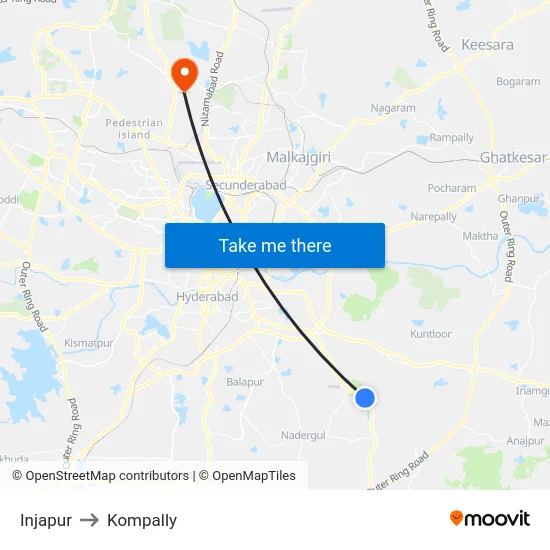Injapur to Kompally map