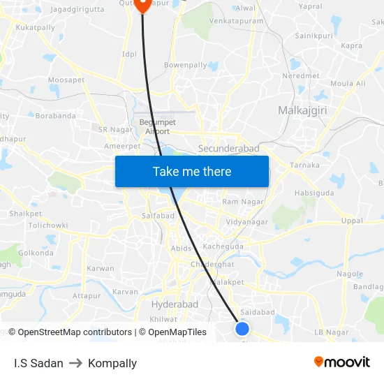 I.S Sadan to Kompally map