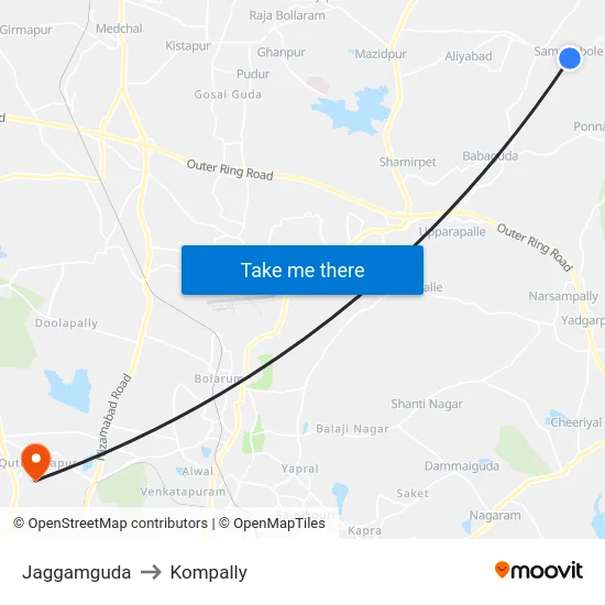 Jaggamguda to Kompally map