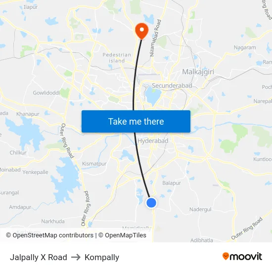 Jalpally X Road to Kompally map