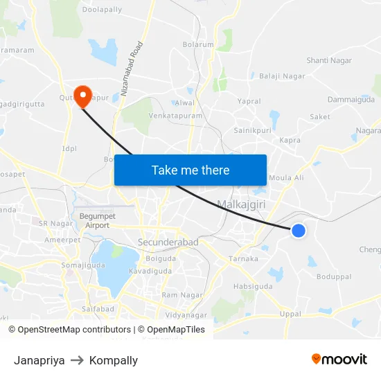 Janapriya to Kompally map