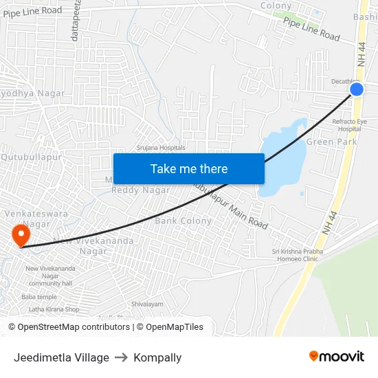 Jeedimetla Village to Kompally map