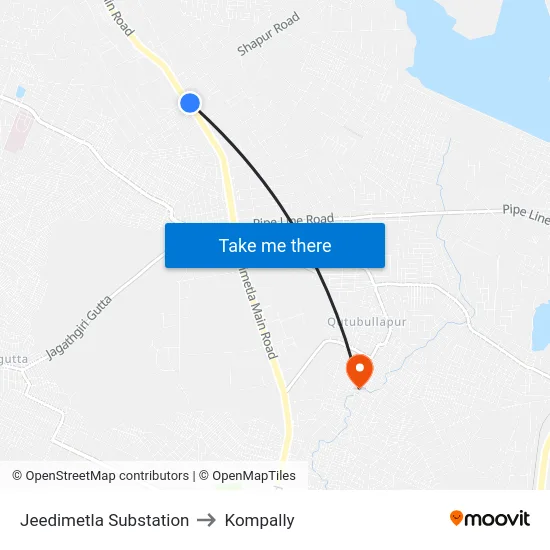 Jeedimetla Substation to Kompally map