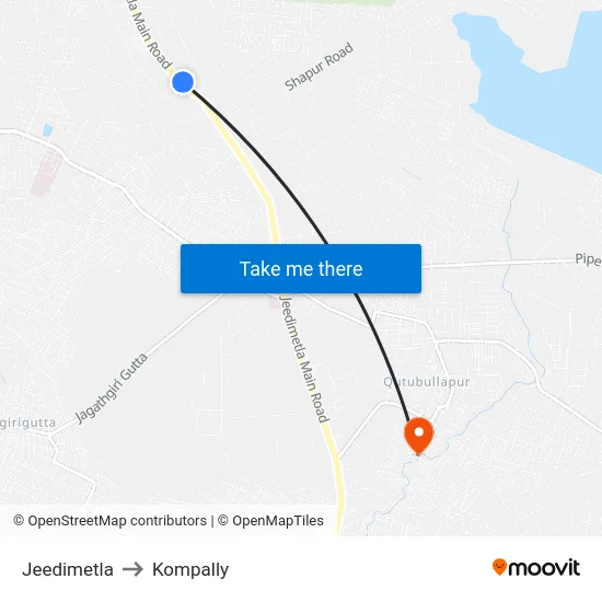 Jeedimetla to Kompally map