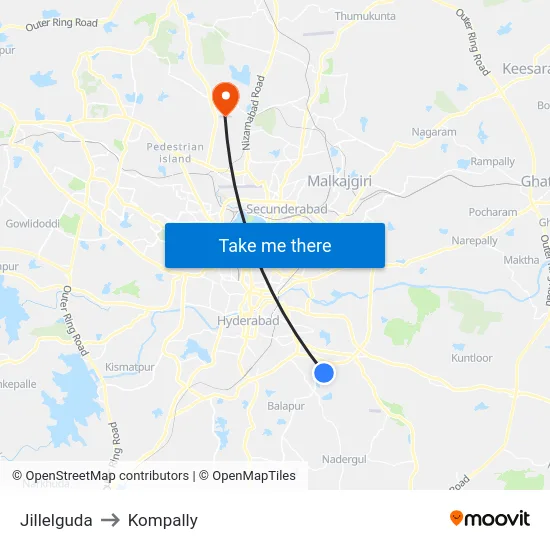 Jillelguda to Kompally map