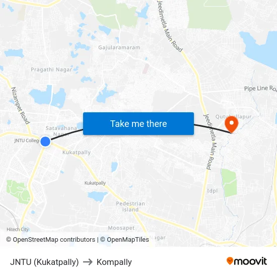 JNTU (Kukatpally) to Kompally map