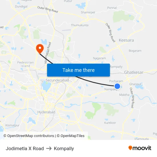 Jodimetla X Road to Kompally map