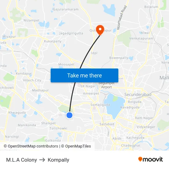 M.L.A Colony to Kompally map