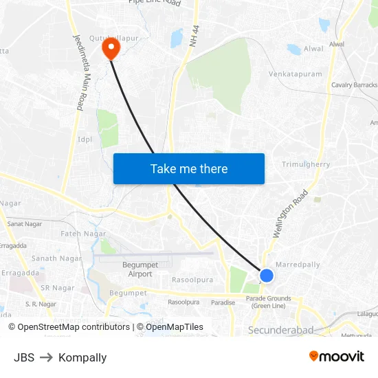 JBS to Kompally map