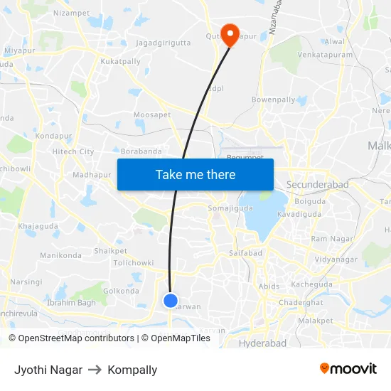 Jyothi Nagar to Kompally map